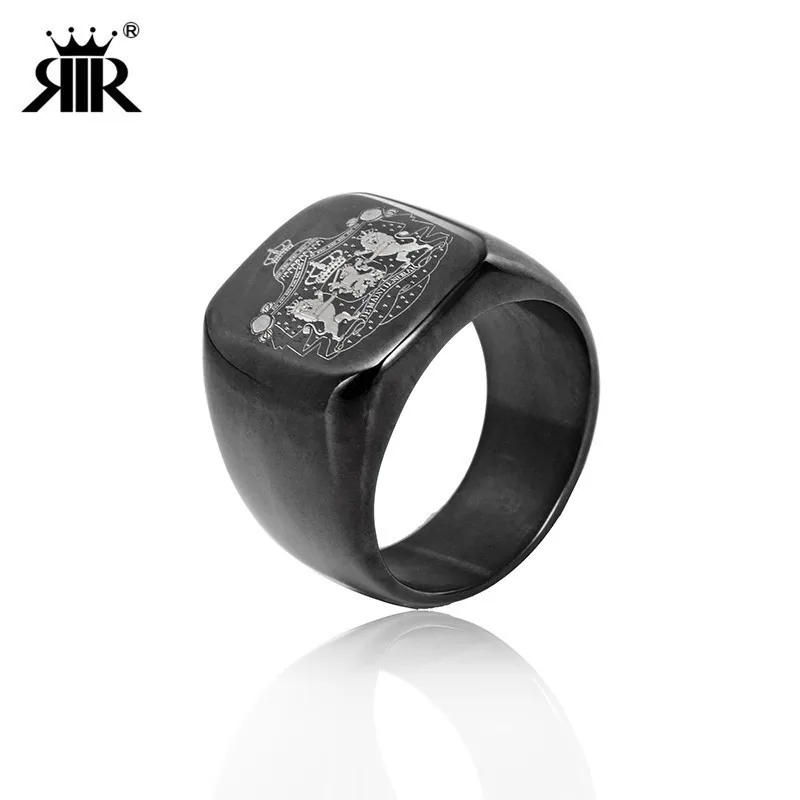 

RIR French Military Stainless Steel Men's Flat Ring Silver Black Gold French Rings For Soldier