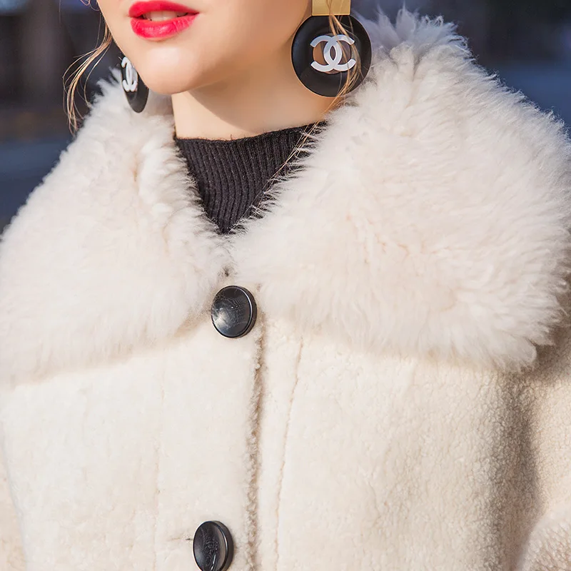 Пальто из натурального меха, женские зимние куртки, длинное пальто, Женское пальто из овчины, шерстяное пальто, Меховая куртка для стрижки овец, европейский размер