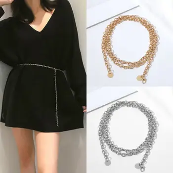 

Women Retro Metal Waist Chain Belt Dress Waistband Body Chain Belts Fashion Gold Sliver
