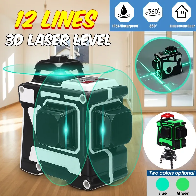 

12 Lines Green/Blue Cross Line Laser Level 638nm/808nm 3D 360 Degree Rotation Auto Leveling Horizontal Vertical Laser Beam