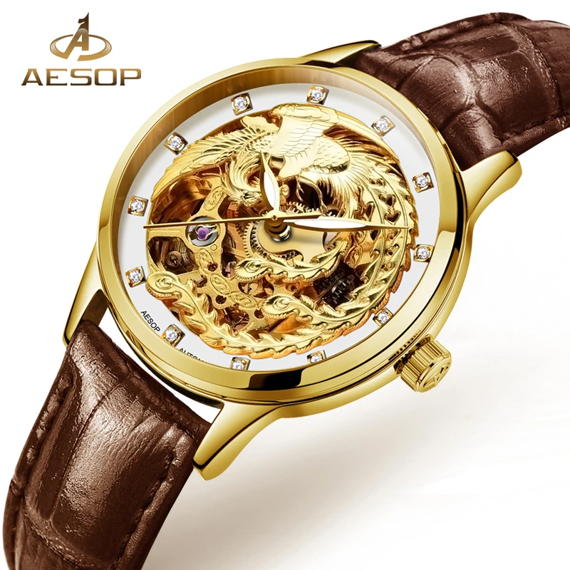 

Aesop Luxury Watch Women Gold Automatic Mechanical Wrist Wristwatch Novelties Ladies Clock Montre Femme Relogio Feminino 9008l