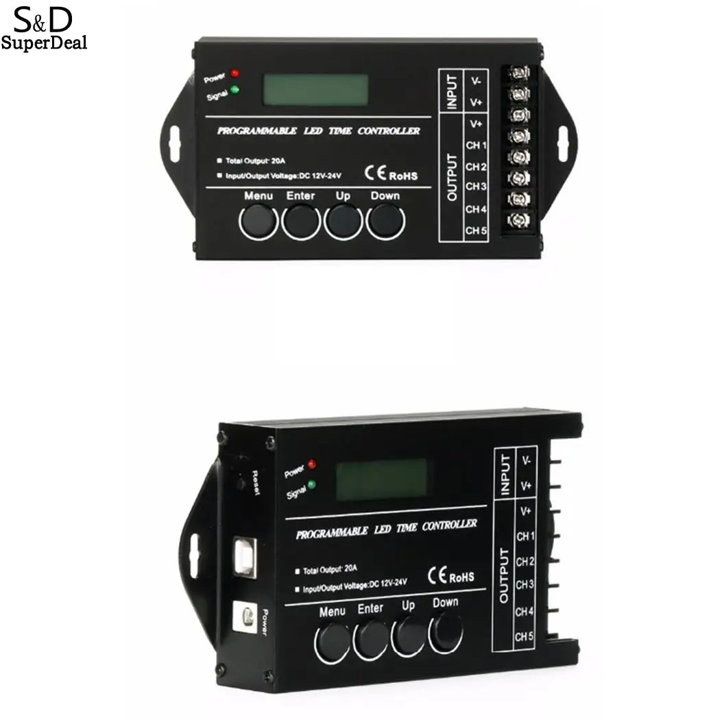 

Time Programmable Timer Controller DC12V-24V 5 Channel 20A Black < 0.5W LED -20-60 12-24V Dimmer