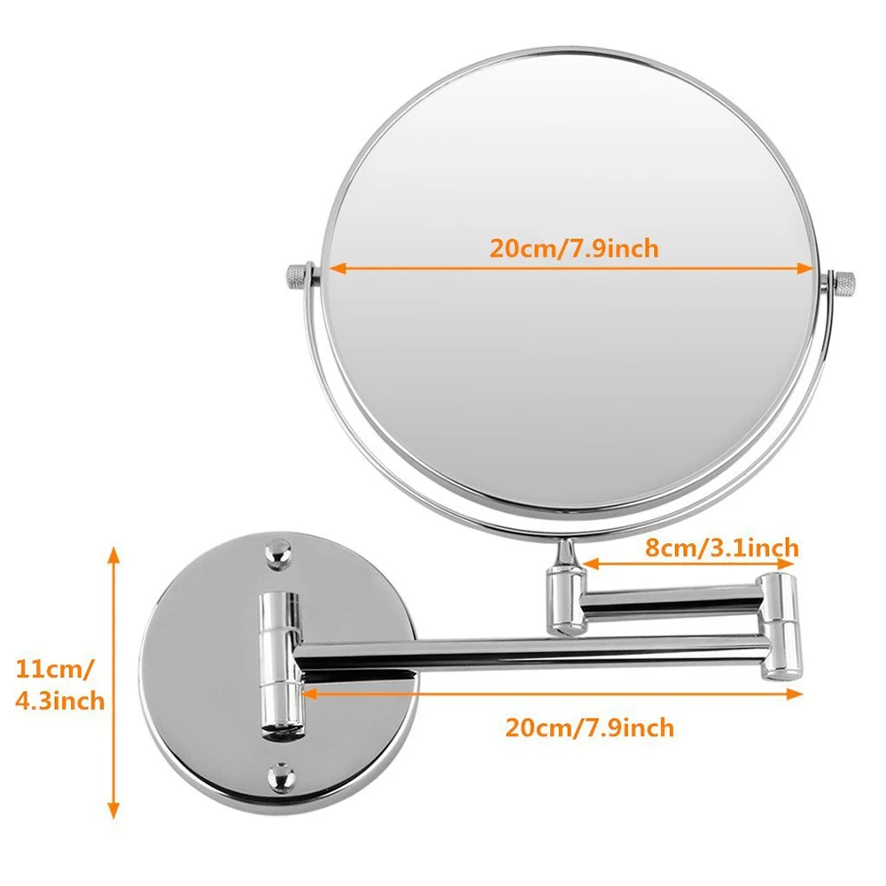 Хромированное круглое серебряное удлиняющее 8 дюймовое косметическое настенное зеркало для макияжа для бритья, зеркало для ванной комнаты 7x/10 x увеличение