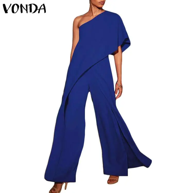 VONDA комбинезоны сексуальные женские комбинезоны с открытыми плечами с рюшами широкие брюки повседневные длинные комбинезоны размера плюс комбинезоны 5XL