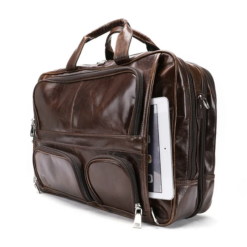 

Retro Portable Men Genuine Leather Antique Design Business Briefcase Laptop Messenger Bag Tote Men's Casual Travel Shoulder Bag
