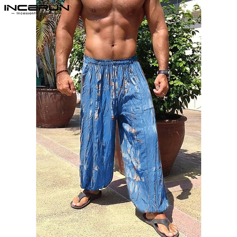 INCERUN Lose Hosen Baggy Breite Beine Hosen Männer Casual Hosen Tie Dye Drucken Elastische Taille Jogger Hosen Dance Jogginghose Hombre