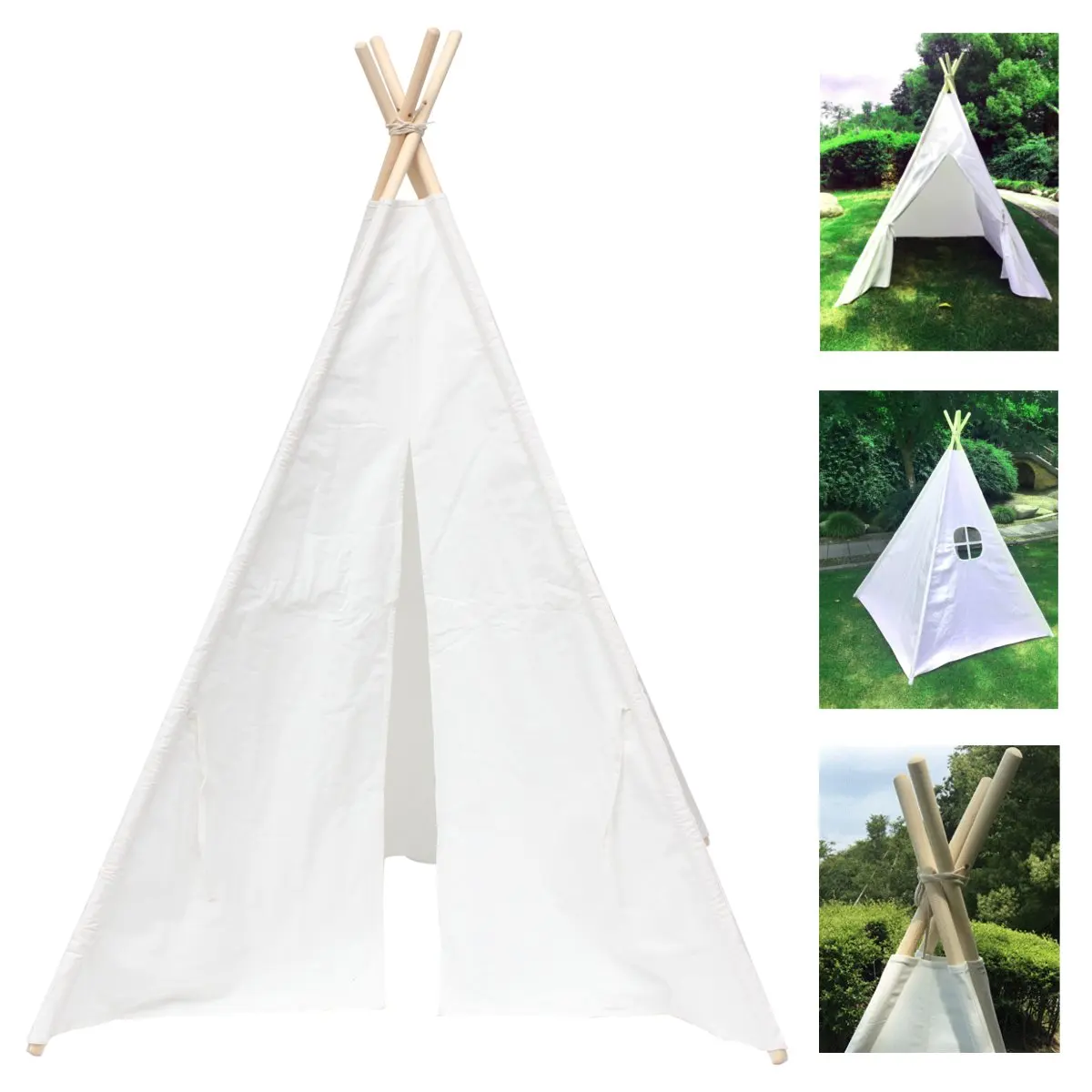 

Large Unbleached White Canvas Kid Teepee Portable Folding Outdoor Castle Tent Indian Triangle Tent Children Home Game Toy Tent