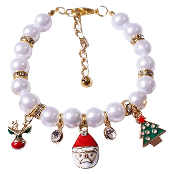 

Charm Pearl Pet Necklace Christmas Pet Teddy Dog Cat Adjustable Pearl Bell Necklace Noble And Beautiful Pet Collar