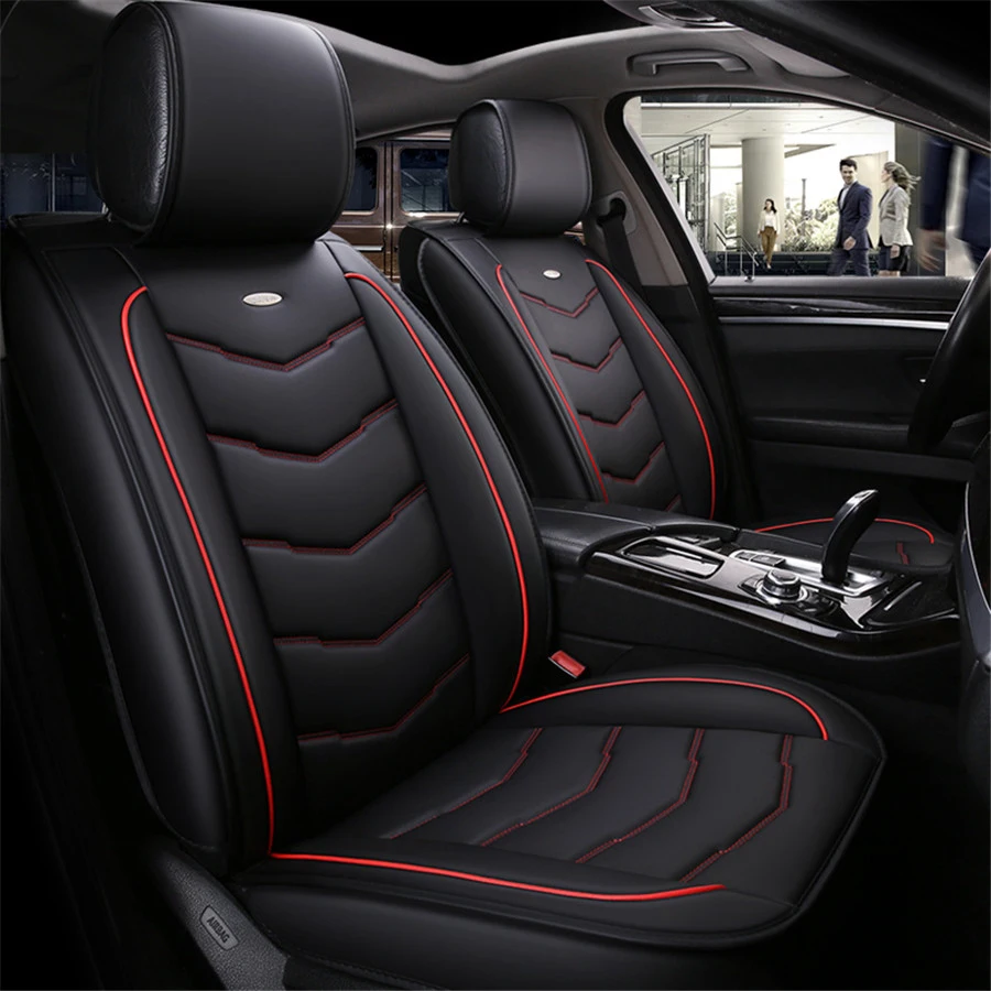

PU Leather Luxury Car Seat Covers Automotive 5 Seat cars Black and Red All Seasons Fully enclosed Universal