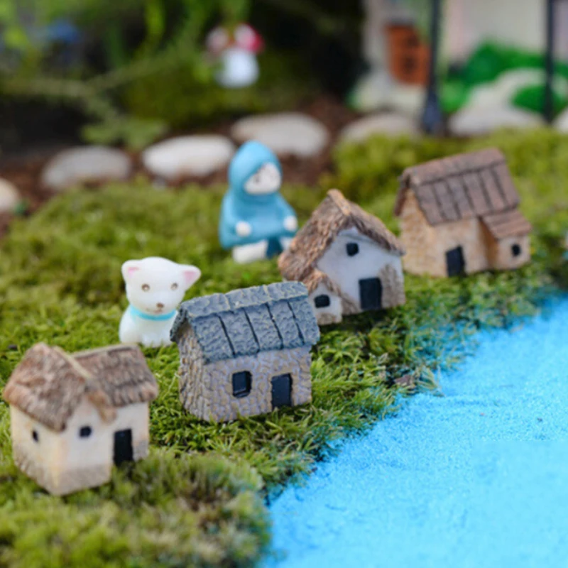 

4pcs Miniature Resin Thatched Huts Garden Fairy Ornament Plant Pot Home Decor