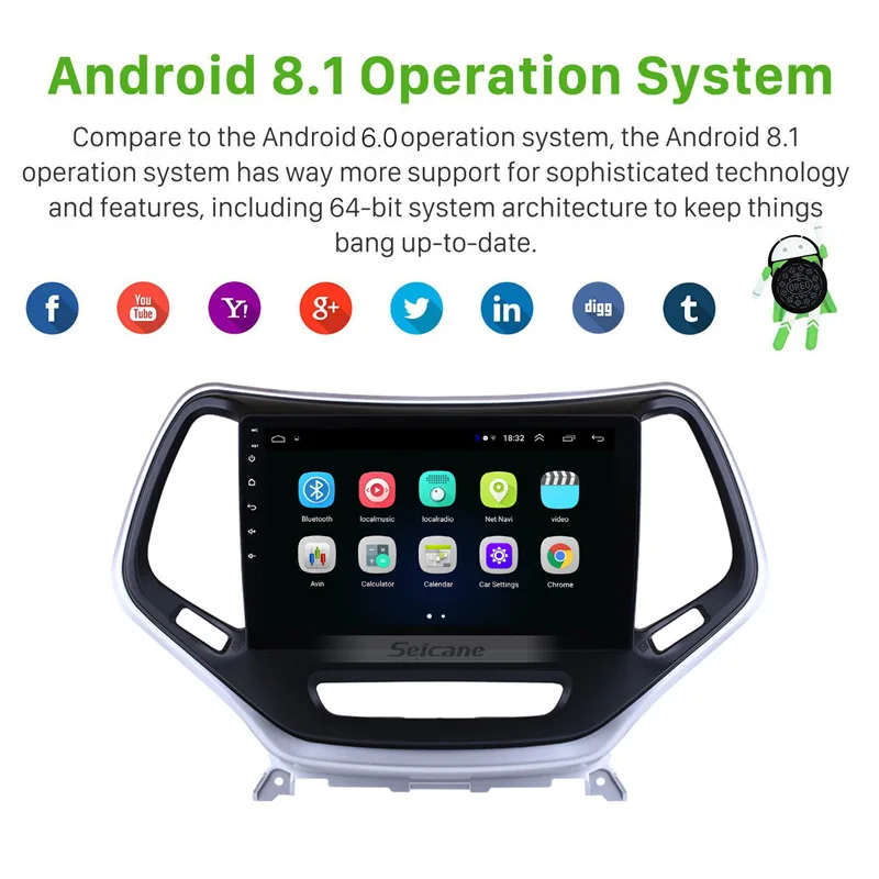 Sale Seicane 10.1" GPS 2 Din Touchscreen Android 8.1 Stereo Player Vehicle Radio For 2016 Jeep Grand Cherokee Head Unit Backup camera 1