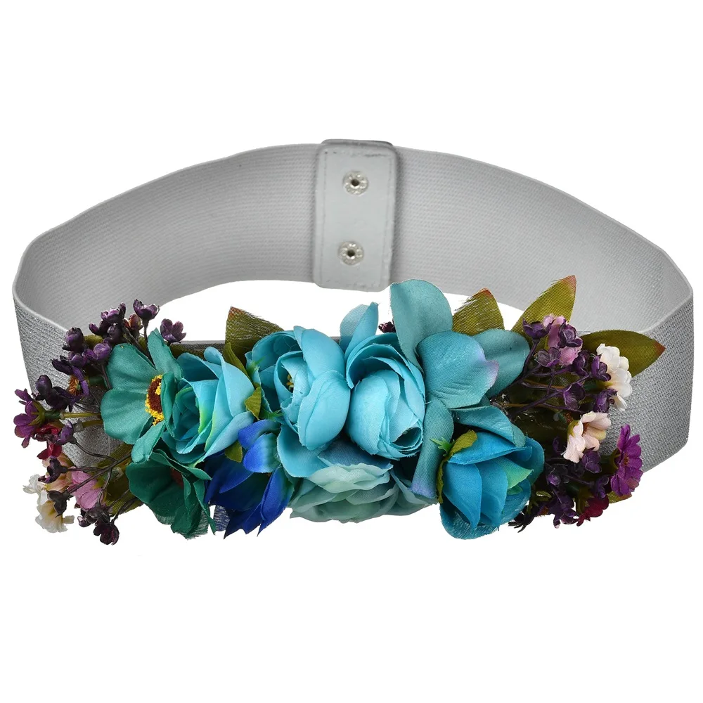 

Sweet Elegant Women Pink Flower Belt Elastic Waist Chain Wedding Buckle Waistband Boho Floral Belt Accessories DW08