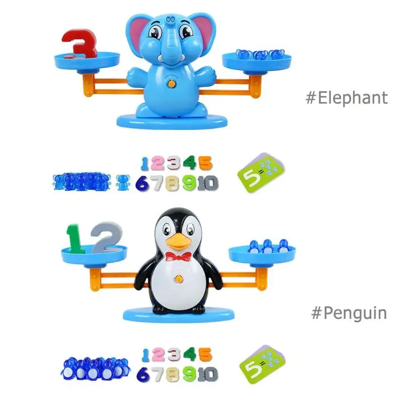 Math Match Game Board Toys Elephant Penguin Match Balancing Scale Number Balance Board Game Kids Baby Preschool Math Toys