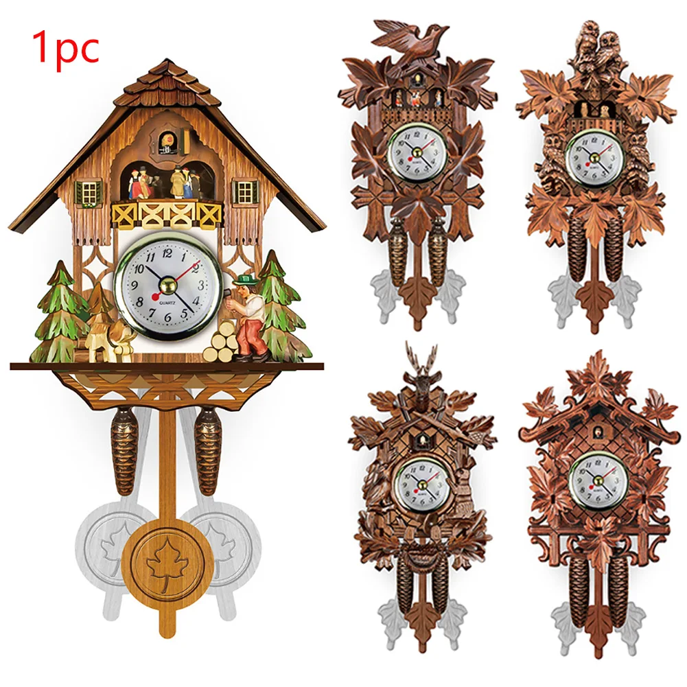 

NEW 4 Types MINI Retro Bird Design Home Decorative Wall Clock Living Room Vintage Pendulum Wood Cuckoo Hanging Clock