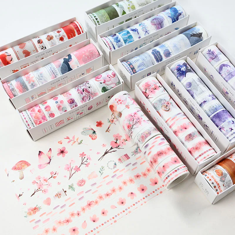 

8Pcs Kawaii Masking Tape Cute Flower Washi Tape Set Fantasy Decorative Adhesive Tape For Kids Scrapbooking Diary Photos Albums