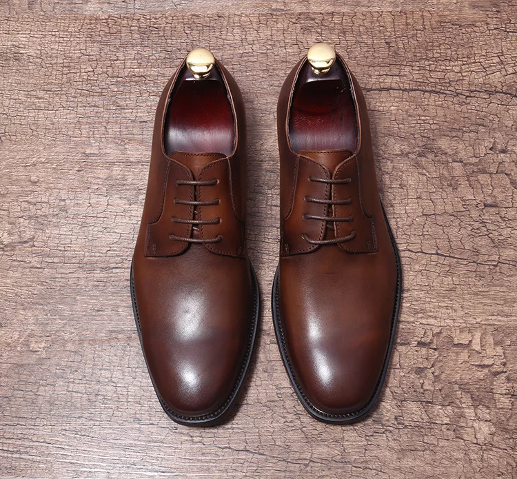 

2018 Spring Martin Work Oxfords Men Derby Shoes Italian Leather Dress For Man Retro Male Formal Genuine Leather Oxfords Shoes
