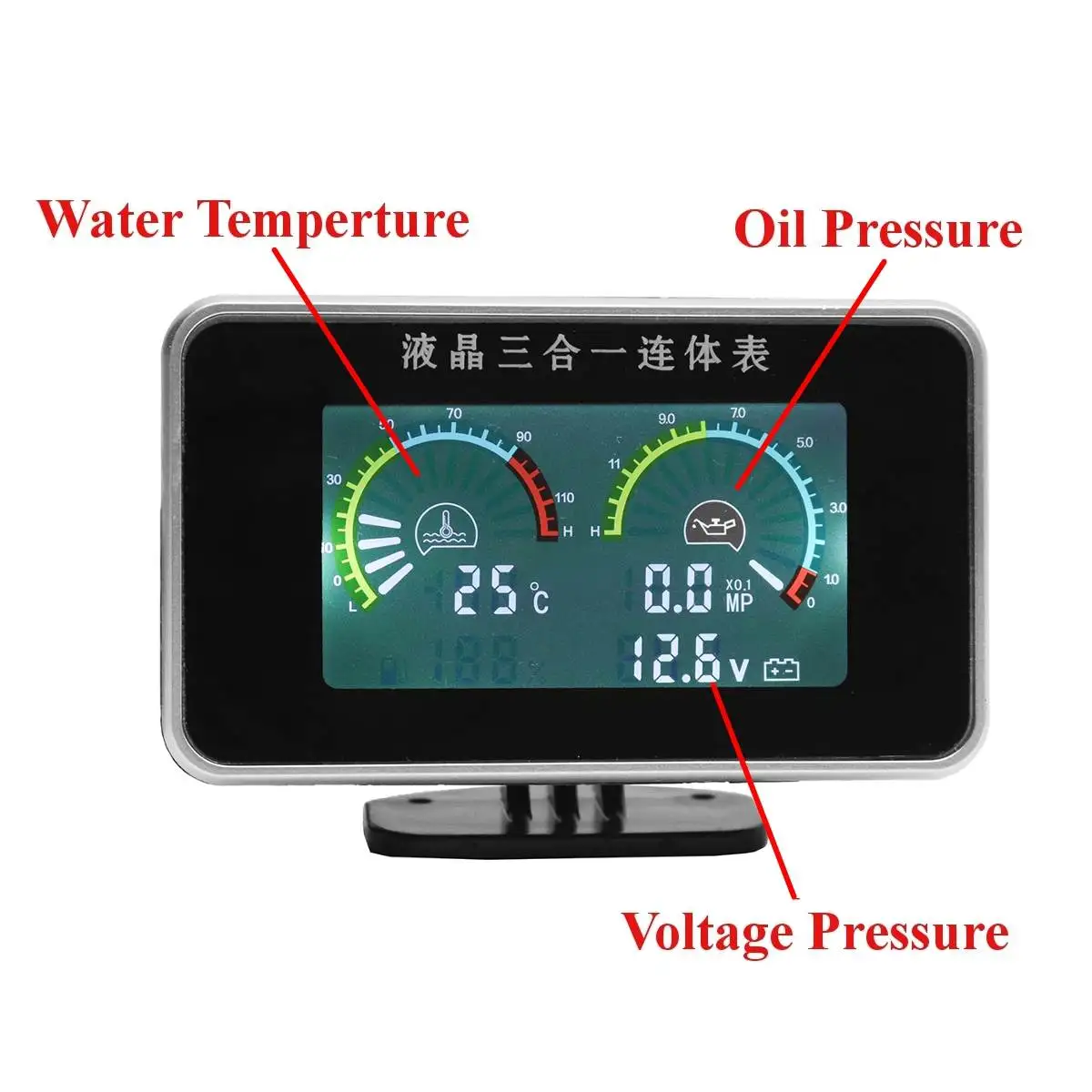 9,5x6,3x3,2 см Универсальный 3 в 1 lcd Автомобильный цифровой Манометр вольтметр/давление масла/температура воды 12-24 В для автомобиля мотоцикла