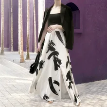 Летняя черная плиссированная юбка с цветочным принтом, элегантная женская Повседневная Свободная юбка размера плюс 5xl