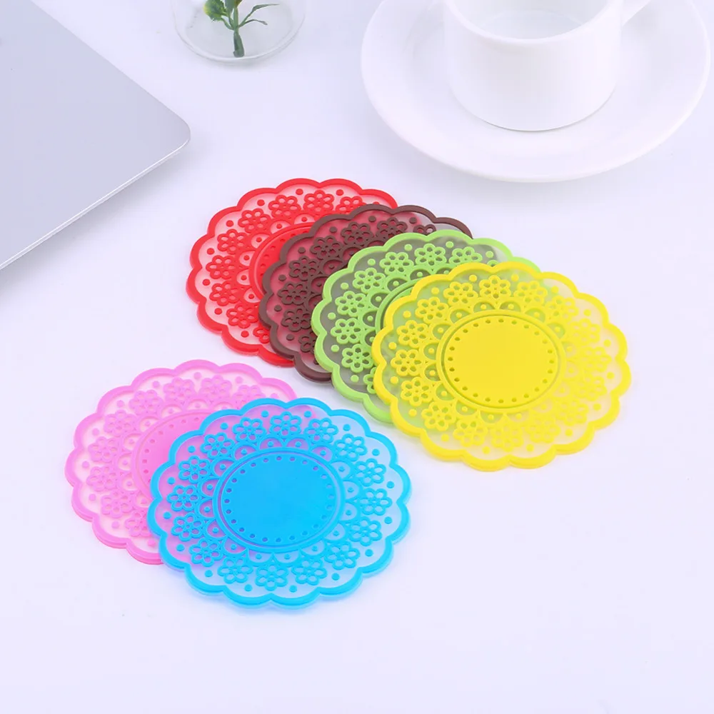 

7 Colors New Cute Silicone Lace Round Cup Mat Coffee Coaster Tea Cup Cushion Drink Tools Kitchen Tools Accessories
