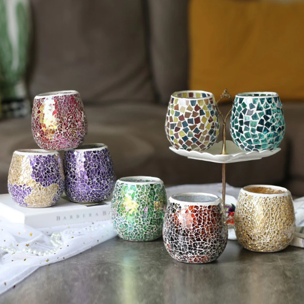 Home Indoor Mosaic Decor Glass Tea Light Turkish Moroccan Candle Holder Box Case Kitchen Dining