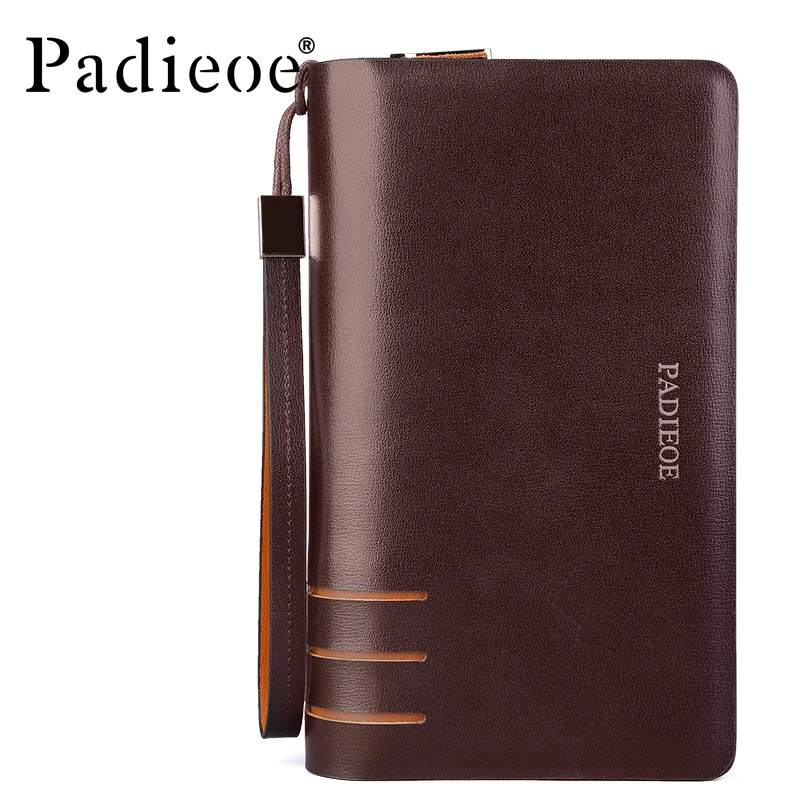 

Padieoe Business Men Leather Wallets High Quality Double Zipper Clutch Bag Men's Luxury Organizer Long Wallets Coin Purse