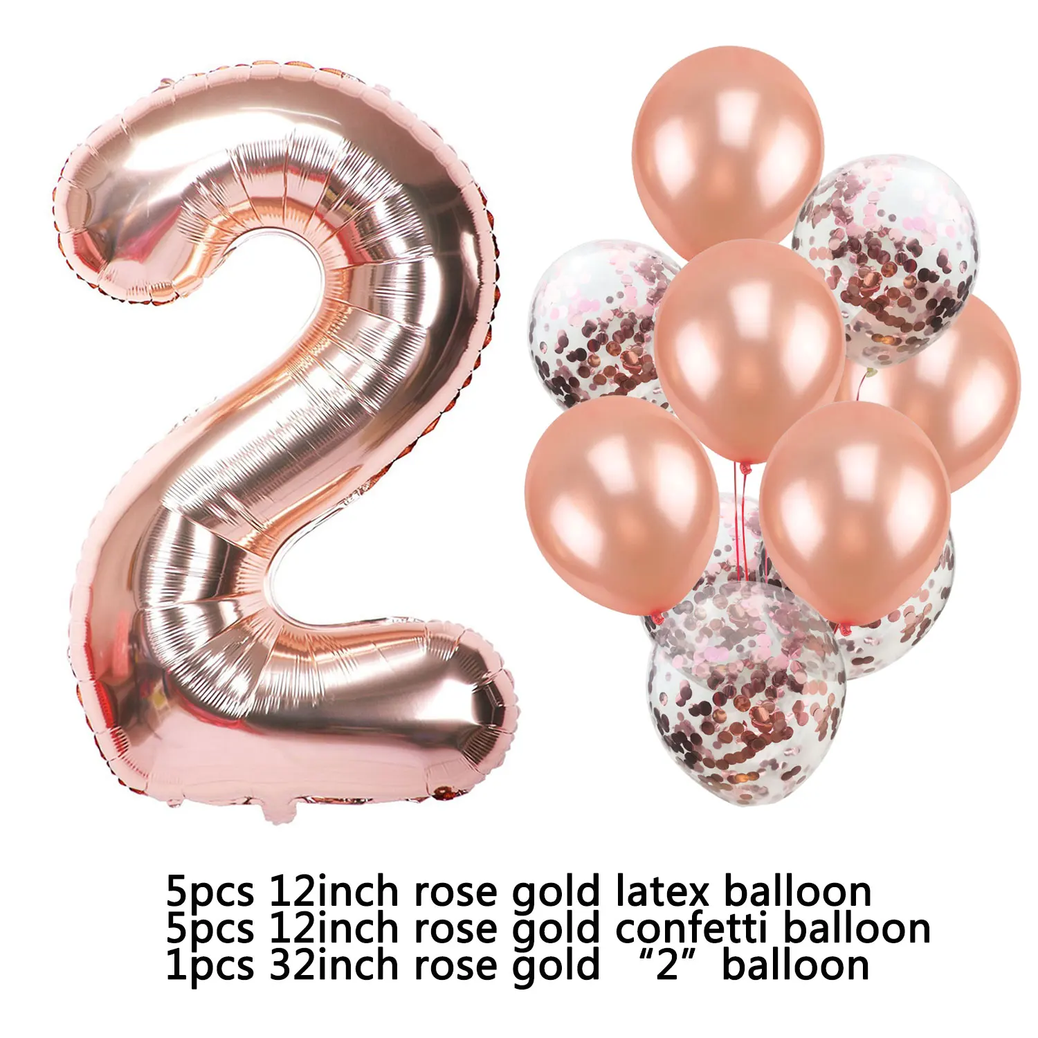 

ZLJQ 2nd Birthday Party Decorations Kit Rose Gold Number 2 Foil Balloon Confetti Balloons for Girl Birthday Anniversary Ceremony