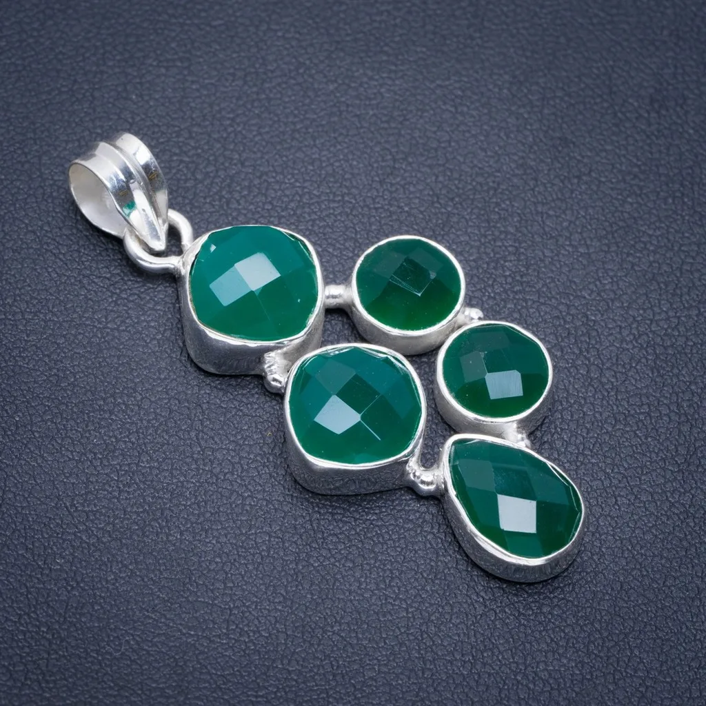

Natural Chrysoprase Handmade Unique 925 Sterling Silver Pendant 2" A1801