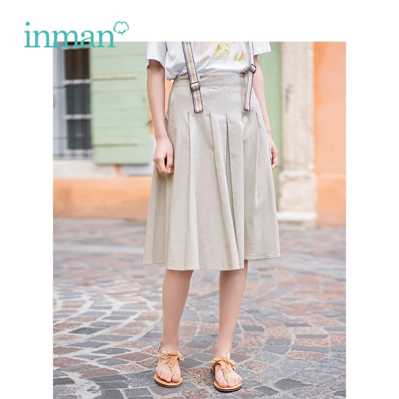 

INMAN 2019 Summer New Arrival High Waist Slim Retro Korean Fashion Student Style All Matched A-line Women Strap Skirt