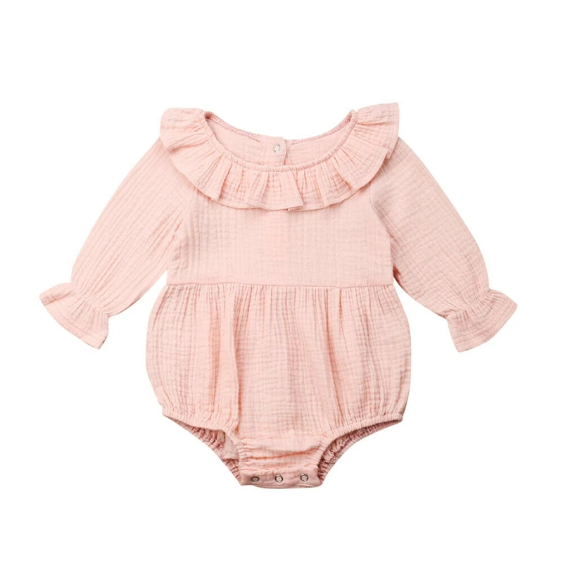 

Toddler Newborn Baby Girl Clothes Summer Solid Ruffles Long Sleeve Bodysuits Soft Bodysuit Ropa Bebe Girl Kids Carters Sunsuit