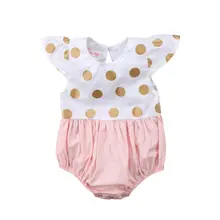 Одежда для маленьких девочек Одежда для новорожденных из хлопка с короткими рукавами и золотыми точками на расшитое боди, комбинезон, летняя одежда, комплект