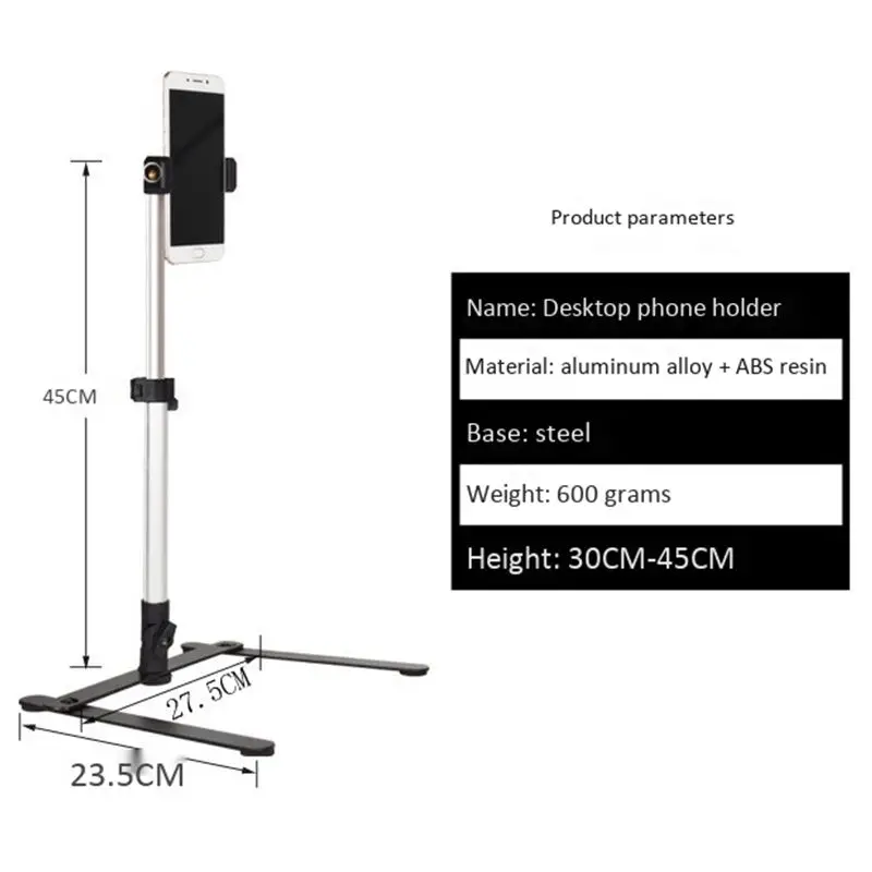  Photography Adjustable Table Top Stand Set Mini Monopod+Phone Clip Fill-In Light Bluetooth Control