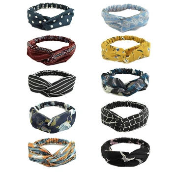 

10 Pack Women'S Headbands Boho Flower Printing Twisted Criss Cross Elastic Hair Band Accessories Color: 10 Pack (B)