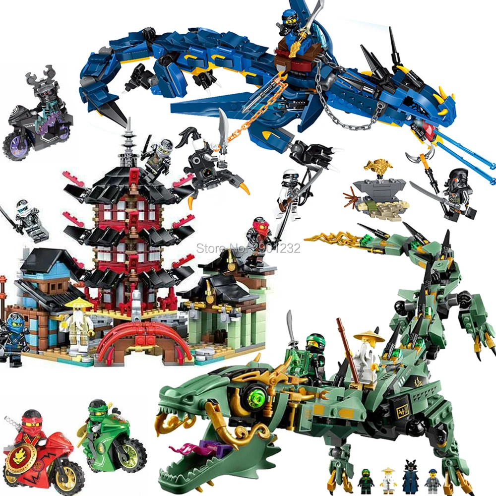 

For Ninja Figures Flying Stormbringer Green Ninja Mecha Dragon Set Temple of Airjitzu Lloyd Kai Building Blocks Bricks kids toys