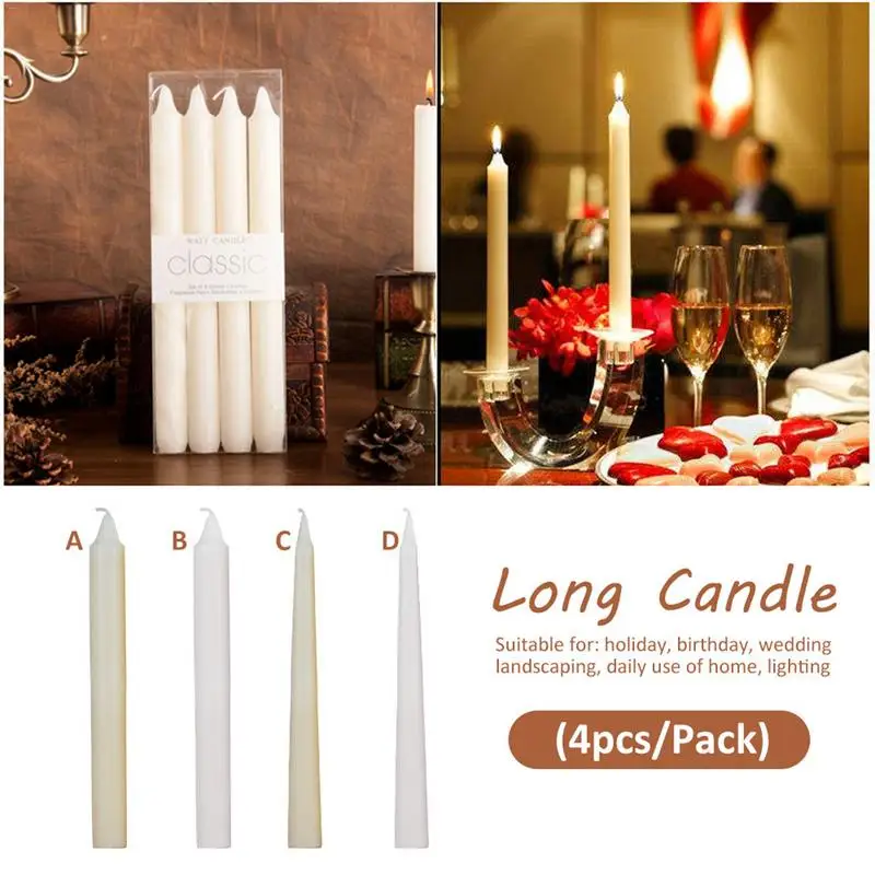 

4Pcs Long Rod Candle White Smokeless Unscented Rod Wax Ivory White Christmas Birthday Romantic Wedding Decoration Rod Wax