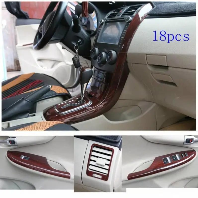 18Pcs/Set Car Interior Wood Grain Color Cover Trim Panel Overlay Frame Kit 2007-2013 For Toyota Corolla MT AT CVT Models