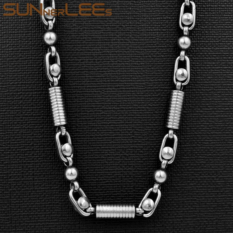 

SUNNERLEES Fashion Jewelry Stainless Steel Necklace 6mm Geometric Beads Link Chain Silver Color Men Women Gift SC138 N