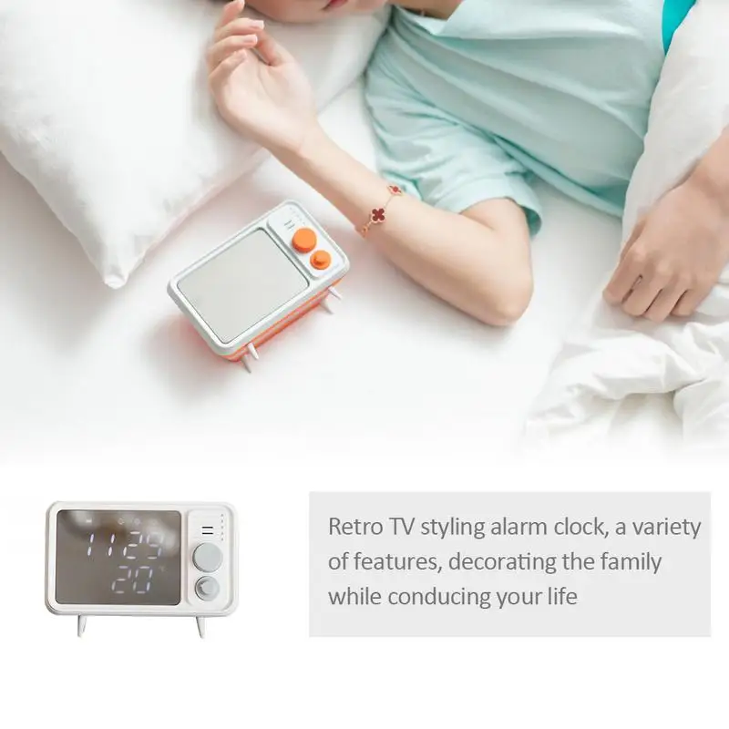 

Digital Alarm Clock TV Shape Multi-function Clock With Sound Recording Electronic LED Time Display Thermometer Bed Clocks