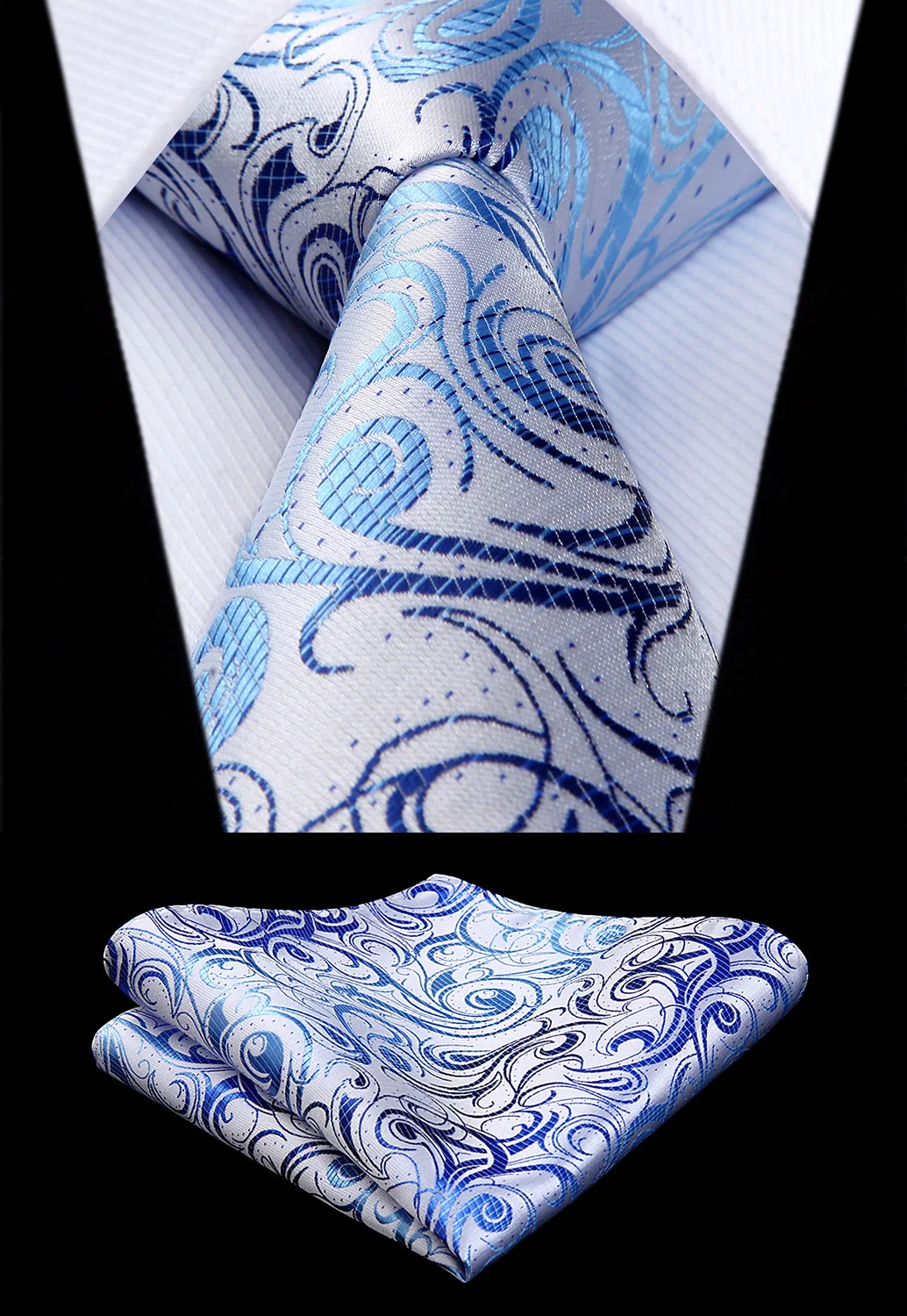  New Floral Blue Color Mens Tie Woven Silk Necktie Handkerchief Set TF817B8S Party Wedding Classic F