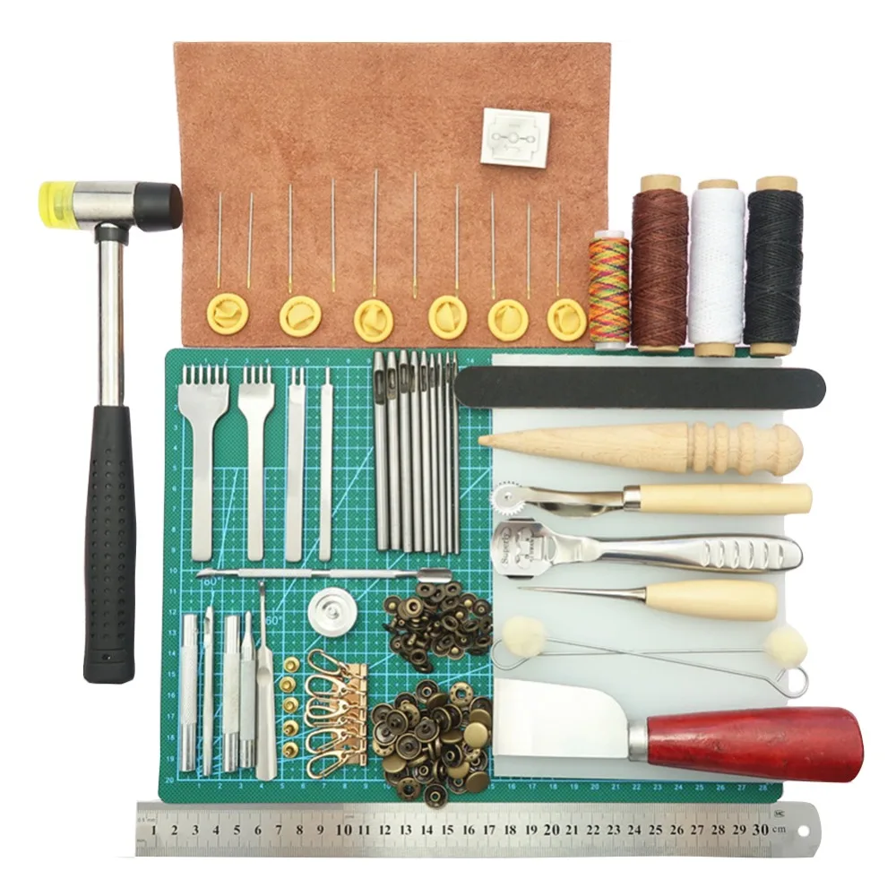 Leather Tool Set Carving Punching Hole Cutting Knife Manual Suture Needle Gas Eyes Burnish Peeling Edge Process for Belt | Дом и сад