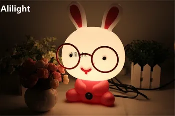 

Cute Night Light Baby Room Wearing Glasses Rabbit Cartoon Night Lamp Kids Bedside Lamp Sleeping Light for Gifts EU/US Fixtures