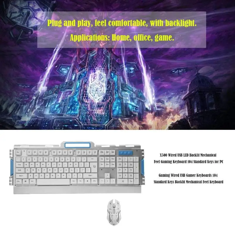 

Keyboard Mouse Combos Smart Wireless 2.4G Gaming Keyboard and Adjustable DPI Optical Game Mouse Set for PC Home Office