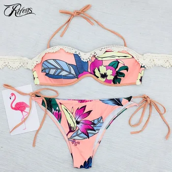 

Urifens 2019 Summer Beach Swimwear Women Sexy Lace Patchwork Bandage Bikinis Push Up Print Swimsuit Biquinis Feminino LJN60