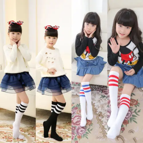 

Autumn Winter Warm Kids Knee High Socks For Girls Boys Football Striped School Socks
