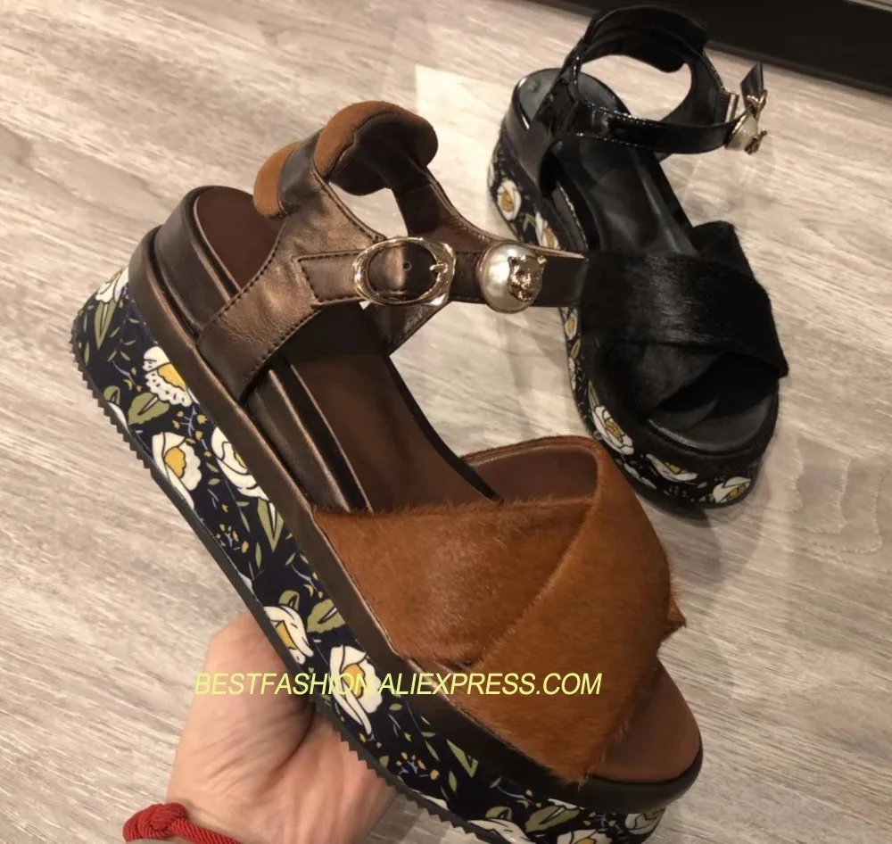 

Hot Sale Shoes Woman Cozy Sandals Platform Ankle Strap Flats Design Woman Open Toe Shoes Woman Flat Printed Sandals Tide