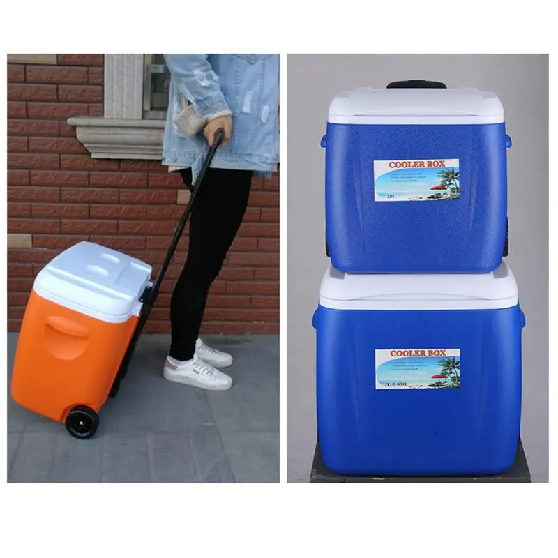 

Outdoor Home Cooler With Wheels Drawbar PU Food Incubator Refrigerated Fresh-keeping Cold Storage Container Large Ice Bucket