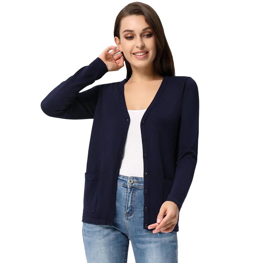 

classic elegant knitted cardigan coat tops autumn Women clothing Long Sleeve V-Neck pockets Button Placket Knitwear Coats lady