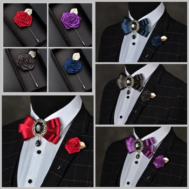 i Remiel British Style Men's Bow Brooch Tie for Groom Wedding