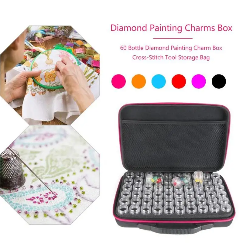 

Embroidery Carry Case Holder Storage Box Diamond Painting Hand Bag With 60Pcs Bottle Bead Storage Zipper Box Bag