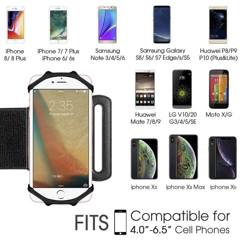 IKinHo Detachable 360 Degrees Rotatable Sports Armband/Wristband for 4-6.5 inch for iphone X XR 8 8plus 7 7PLUS