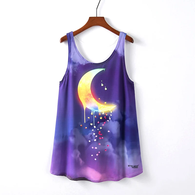 

KaiTingu Fashion Women T Shirt Cartoon Moon Sky Print Harajuku Kawaii Cute Style Long Tank Top Drop Shipping For Spring Summer